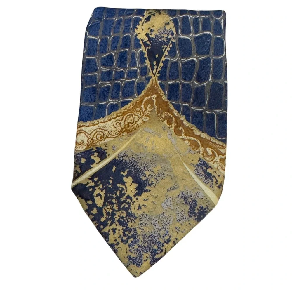 Saliari 100% Silk Tie Made in Italy Navy Gold Baroque Abstract Mens Luxury